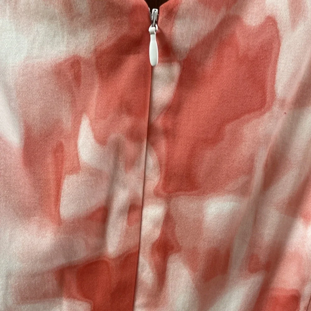 Calvin Klein Watercolor Belted Dress Pleated  Size 8 Pink White V Neck